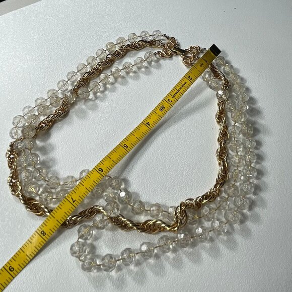 Sarah Coventry Golden Ice 3 strand necklace Lucite beads and gold tone rope chai - Picture 7 of 9